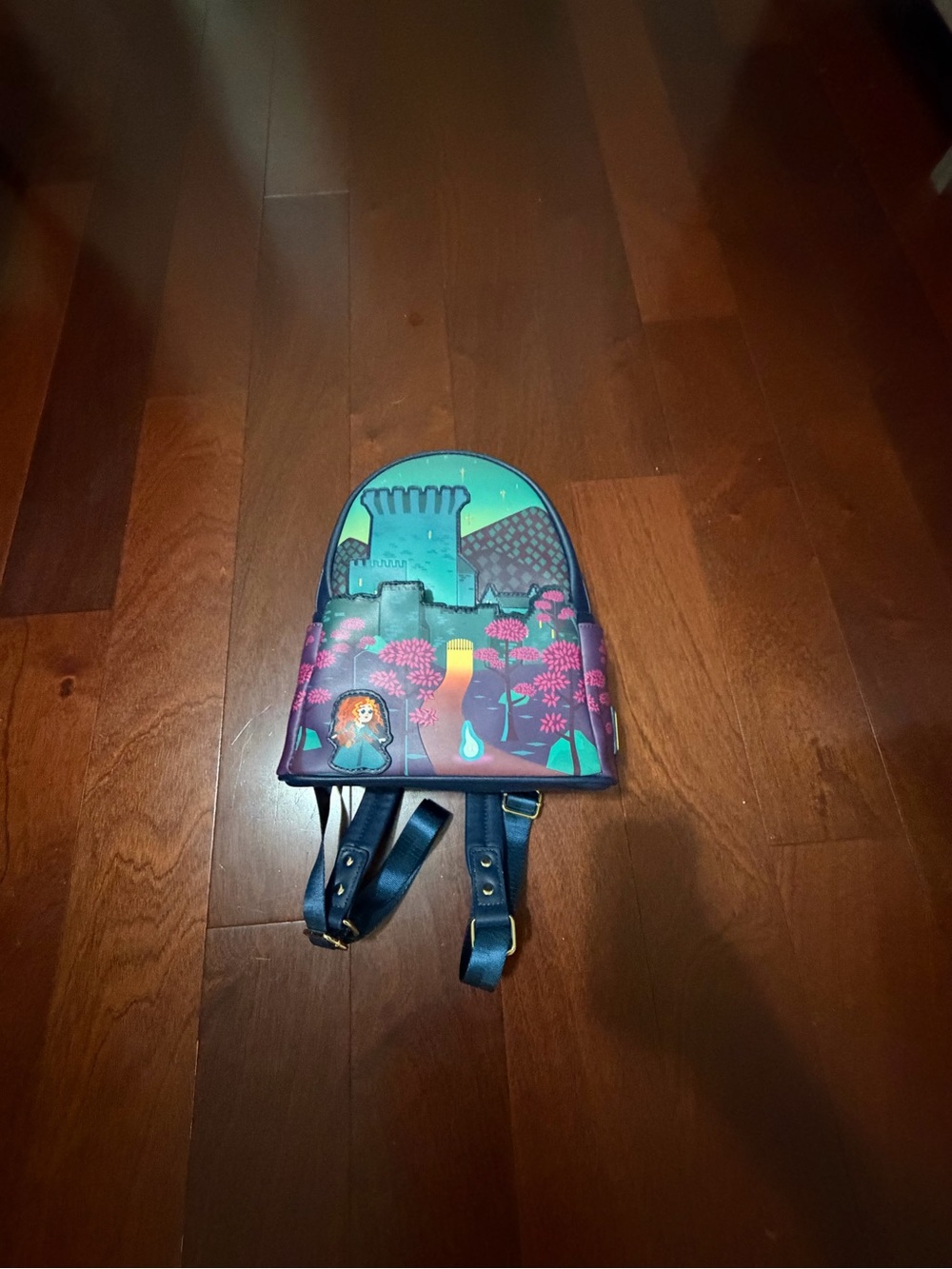 Loungefly Navy & Teal Castle Forest Mini Backpack with Pink Accents